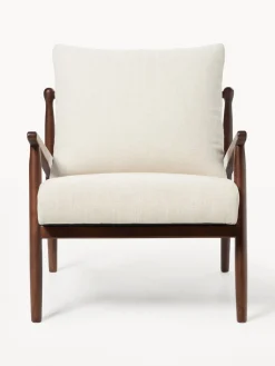 Sillones Pequeños|Sillones>Westwing Collection Sillón Mikkel Tejido blanco Off White, madera de caucho lacada