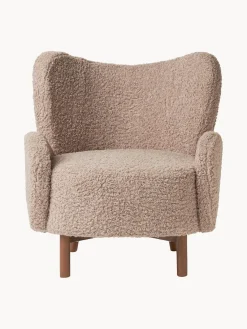 Sillones Orejeros|Sillones></noscript>Westwing Collection Sillón orejero de borreguillo Kalia Borreguillo gris pardo, madera de haya oscura