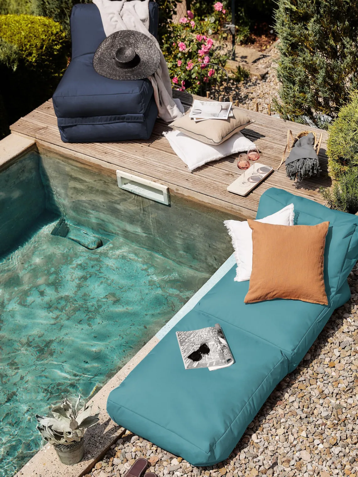 Puf De Exterior|Muebles De Jardín>Magma Sillón para exterior Pop Up, reclinable Tejido azul petróleo