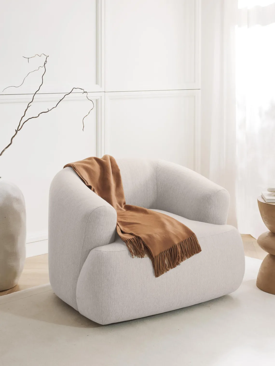 Butacas|Sillones>Westwing Collection Sillón Sofia Tejido grueso blanco crema
