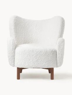 Sillones Orejeros|Sillones></noscript>Westwing Collection Sillón orejero de borreguillo Kalia Borreguillo blanco, madera de haya oscura