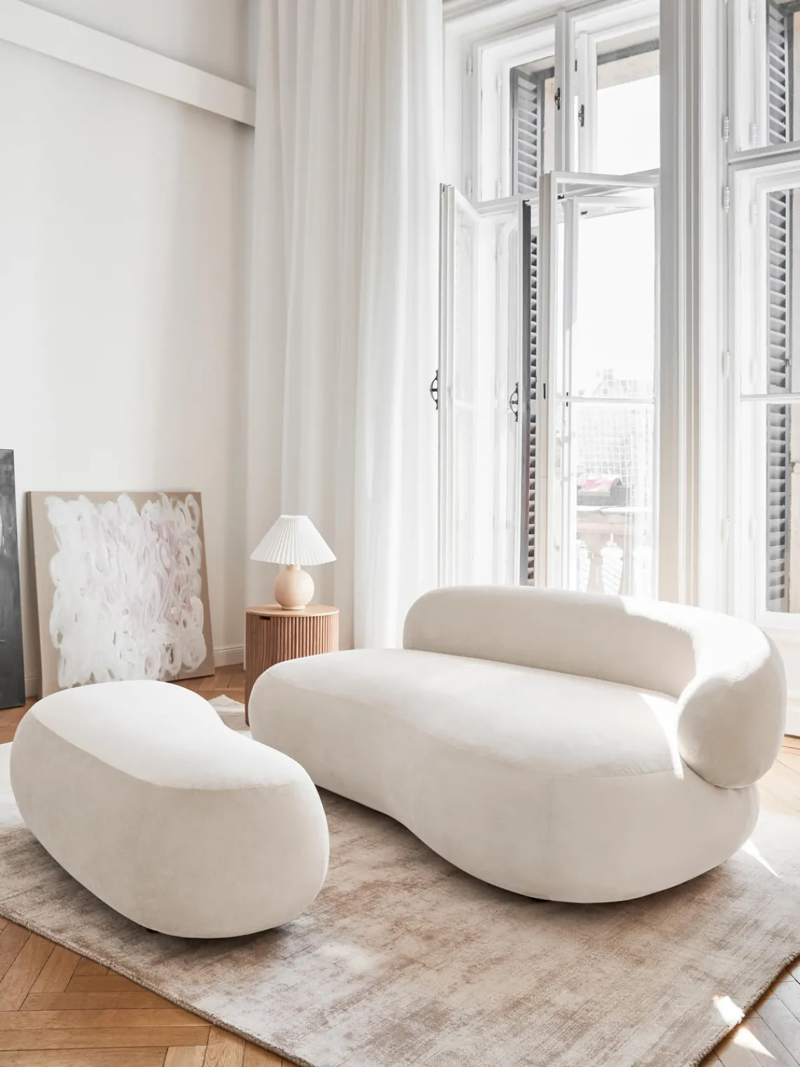 Sofás 3 Plazas|Sofás>Westwing Collection Sofá Alba (3 plazas) Tejido aterciopelado blanco crema