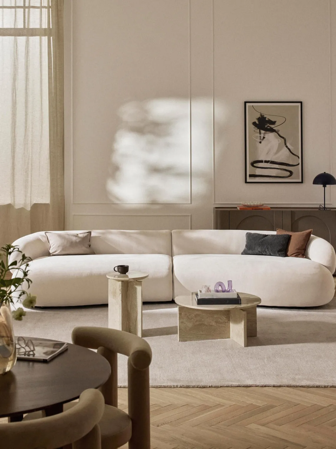 Sofás 3 Plazas|Sofás>Westwing Collection Sofá Alba (4 plazas) Tejido aterciopelado blanco crema