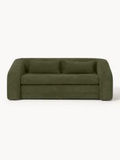 Sofás Cama|Sofás>Westwing Collection Sofá cama de borreguillo bouclé Eliot (2 plazas) Borreguillo bouclé verde oscuro