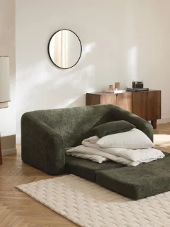 Sofás Cama|Sofás>Westwing Collection Sofá cama de borreguillo bouclé Eliot (2 plazas) Borreguillo bouclé verde oscuro