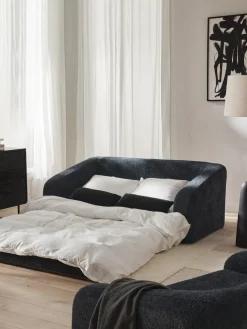 Sofás Cama|Sofás>Westwing Collection Sofá cama de borreguillo bouclé Eliot (2 plazas) Borreguillo bouclé gris antracita