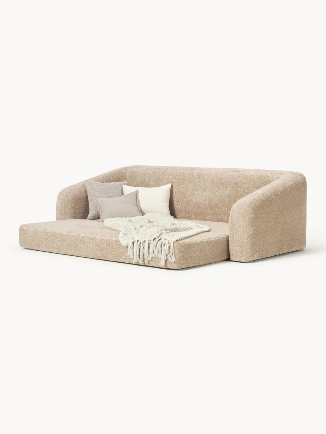 Sofás Cama|Sofás>Westwing Collection Sofá cama de borreguillo bouclé Eliot (3 plazas) Borreguillo bouclé beige