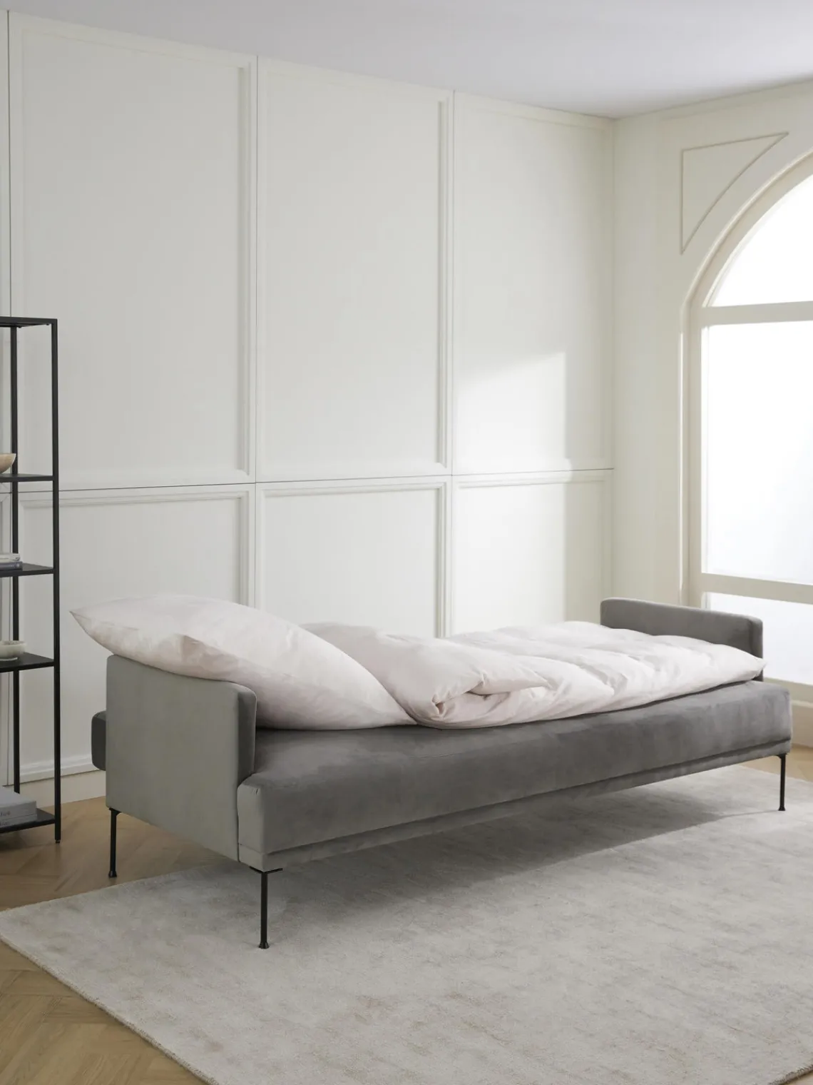 Sofás Cama|Sofás>Westwing Collection Sofá cama de terciopelo Fluente (3 plazas) Terciopelo gris