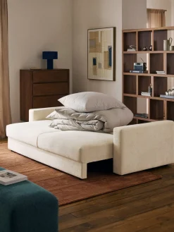 Sofás Cama|Sofás>Westwing Collection Sofá cama de terciopelo Tasha (3 plazas), con espacio de almacenamiento Tejido beige