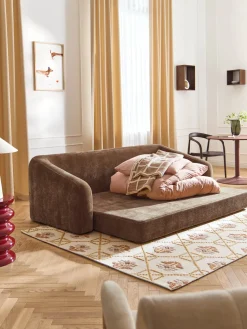 Sofás Cama|Sofás>Westwing Collection Sofá cama Eliot (3 plazas) Tejido marrón aterciopelado