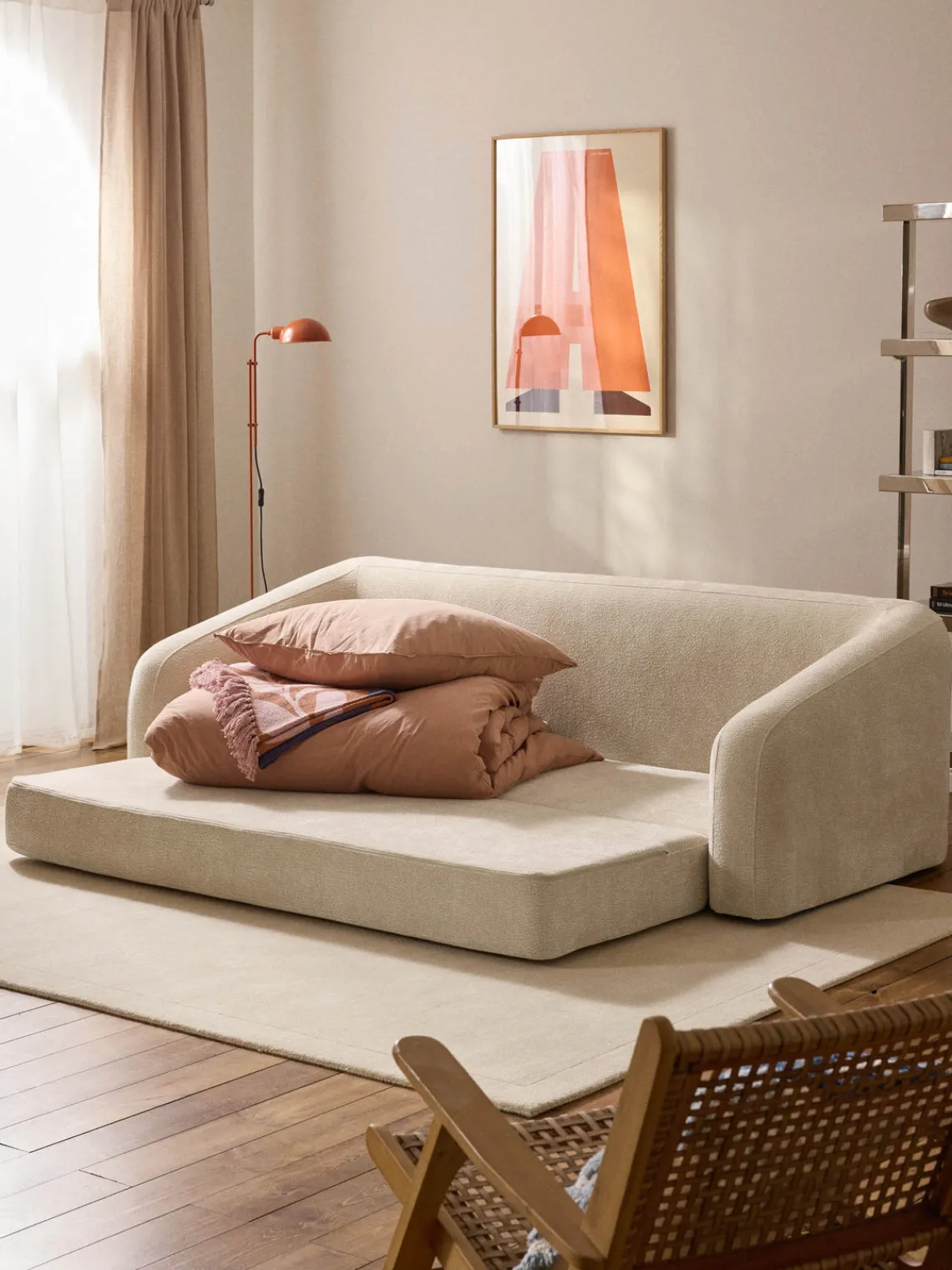 Sofás Cama|Sofás>Westwing Collection Sofá cama Eliot (3 plazas) Tejido blanco crema