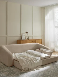 Sofás Cama|Sofás>Westwing Collection Sofá cama Eliot (3 plazas) Tejido aterciopelado beige