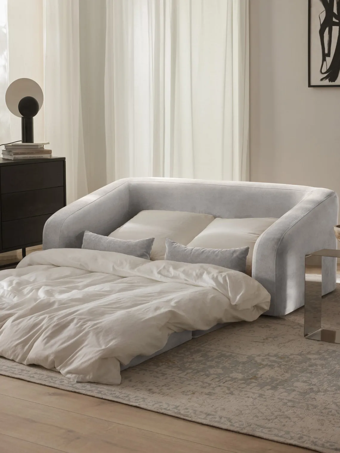 Sofás Cama|Sofás>Westwing Collection Sofá cama Eliot (2 plazas) Terciopelo gris claro