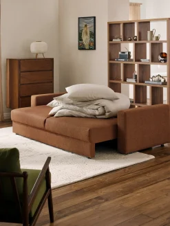 Sofás Cama|Sofás>Westwing Collection Sofá cama en tejido bouclé Tasha (3 plazas), con espacio de almacenamiento Bouclé marrón