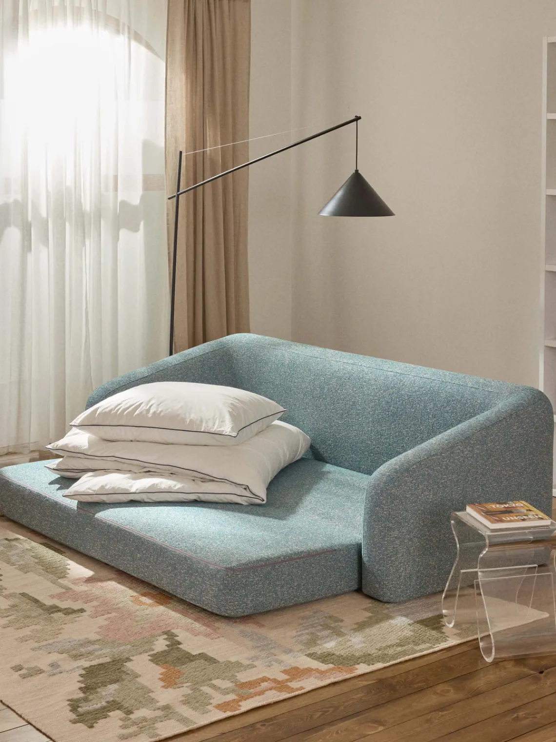 Sofás Cama|Sofás>Westwing Collection Sofá cama en tejido bouclé Eliot (3 plazas) Bouclé azul