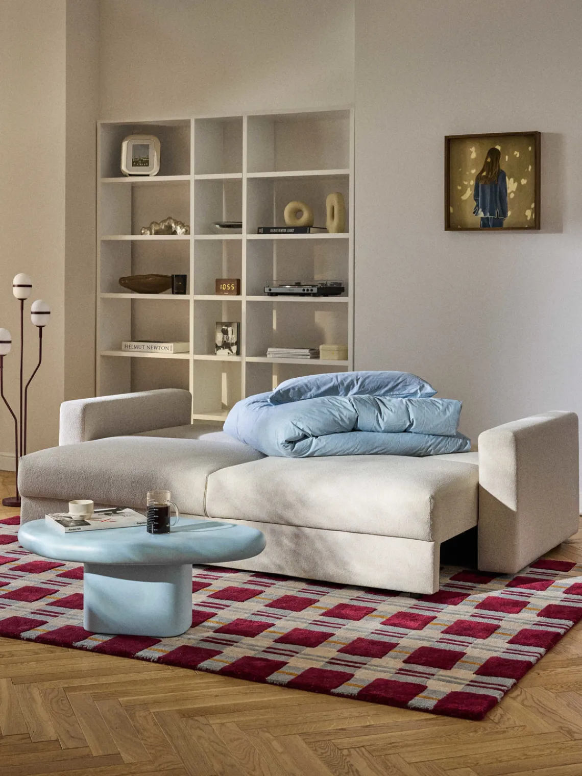 Sofás Cama|Sofás>Westwing Collection Sofá cama en tejido bouclé Tasha (3 plazas), con espacio de almacenamiento Bouclé beige claro