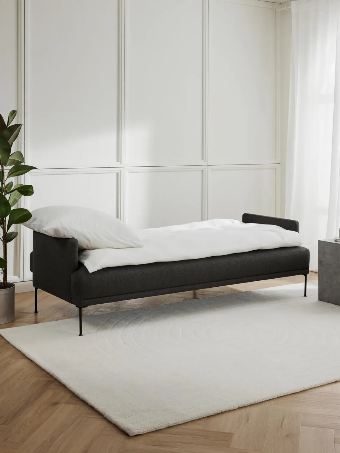 Sofás Cama|Sofás>Westwing Collection Sofá cama Fluente (3 plazas) Tejido grueso gris antracita