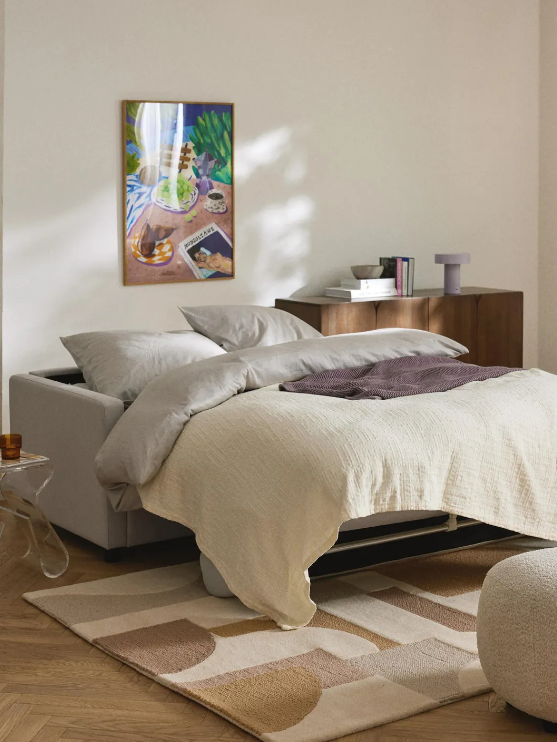 Sofás Cama|Sofás>Westwing Collection Sofá cama Morgan (2 plazas), con colchón Tejido jaspeado greige