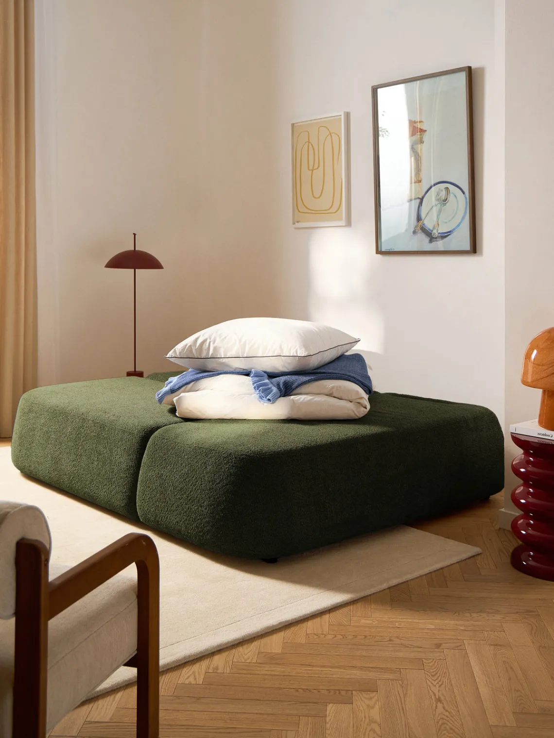 Hot Sofá cama rinconera de borreguillo con espacio de almacenamiento Pao Sofás Cama|Sofás