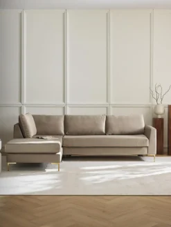 Outlet Sofá cama rinconera de terciopelo con colchón Luna (3 plazas) Sofás Cama|Sofás