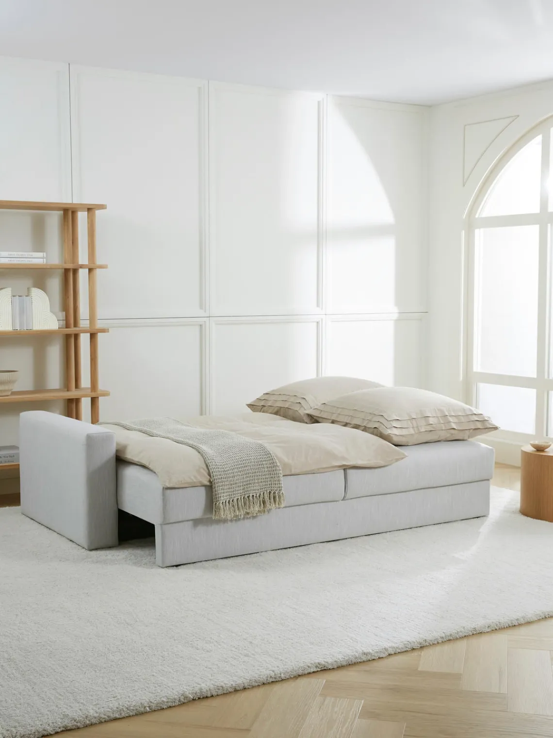 Sofás Cama|Sofás>Westwing Collection Sofá cama Tasha (3 plazas), con espacio de almacenamiento Tejido jaspeado gris claro