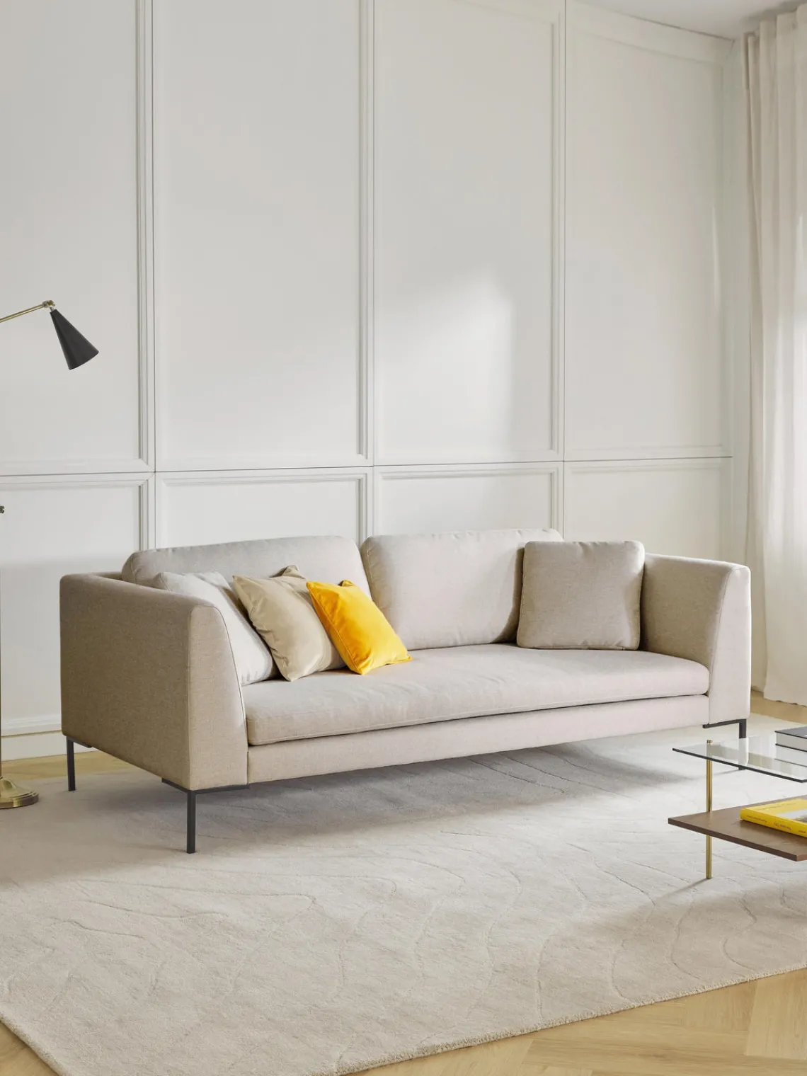 Sofás 3 Plazas|Sofás>Westwing Collection Sofá con patas de metal Emma (3 plazas) Tejido beige claro