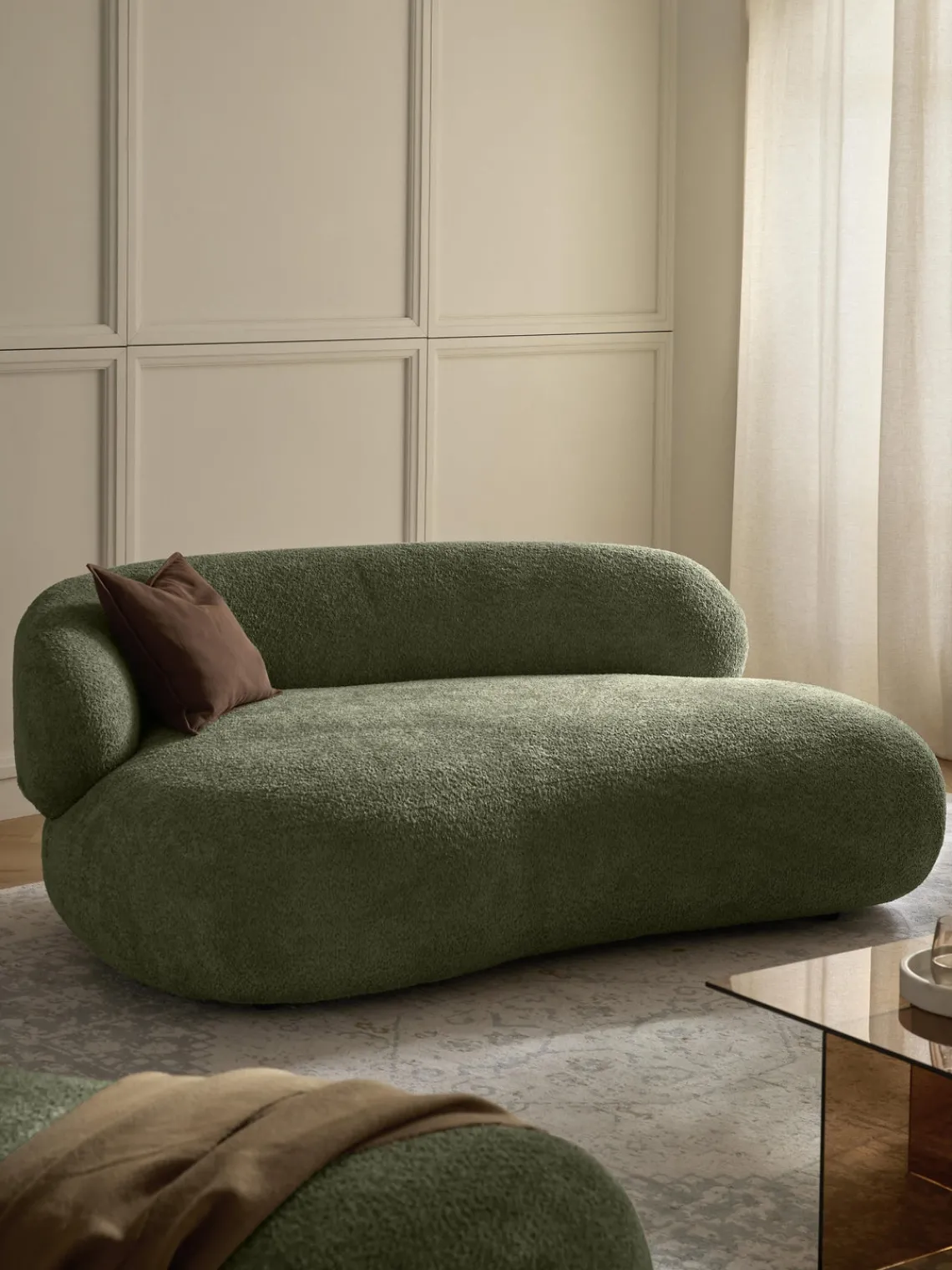 Sofás 2 Plazas|Sofás>Westwing Collection Sofá de borreguillo bouclé Alba (2 plazas) Borreguillo bouclé verde oscuro