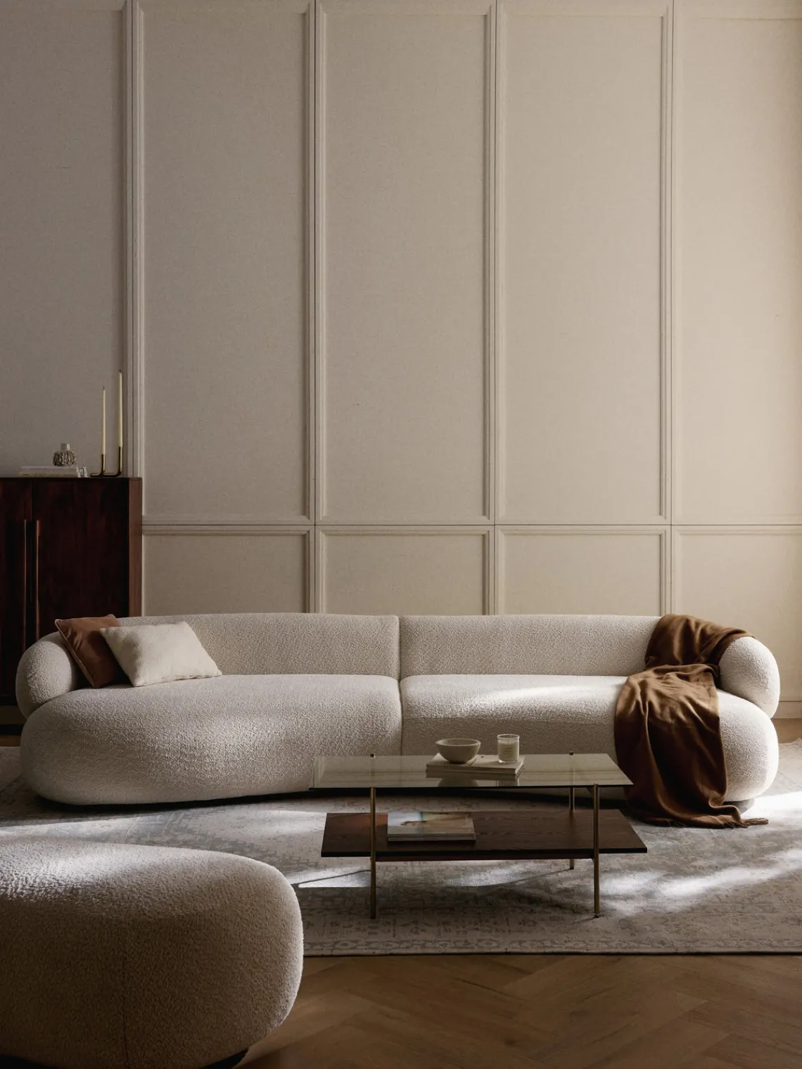 Sofás 3 Plazas|Sofás>Westwing Collection Sofá de borreguillo bouclé Alba (4 plazas) Borreguillo bouclé blanco Off White