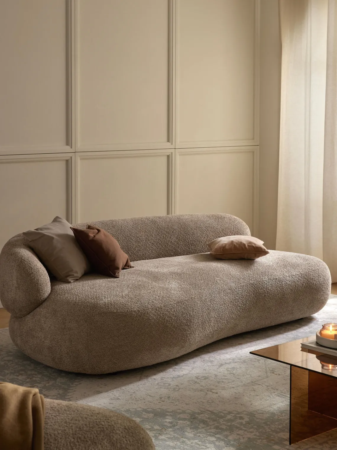 Sofás 3 Plazas|Sofás>Westwing Collection Sofá de borreguillo bouclé Alba (3 plazas) Borreguillo bouclé beige