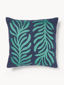 Mantas|Cojines De Exterior>Westwing Collection Sofá de jardín en tejido bouclé de madera de acacia Bo (2 plazas) Azul oscuro, verde turquesa