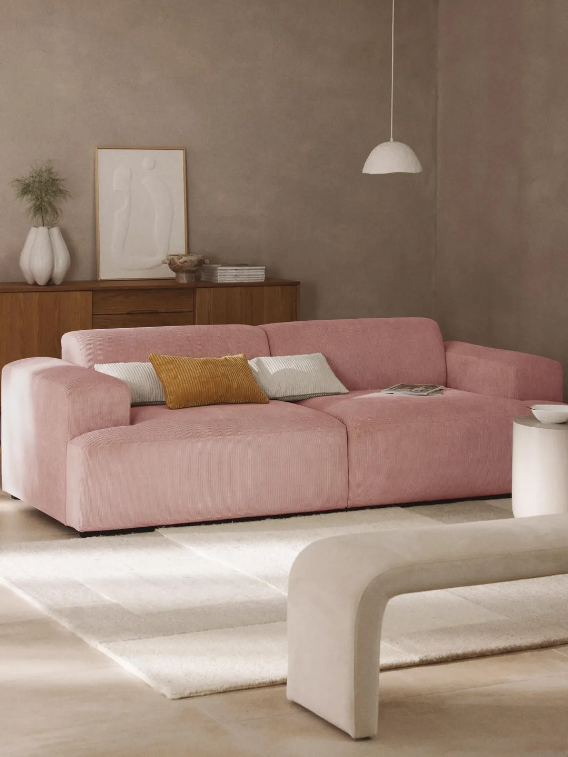 Sofás 3 Plazas|Sofás>Westwing Collection Sofá de pana Melva (3 plazas) Pana rosa palo