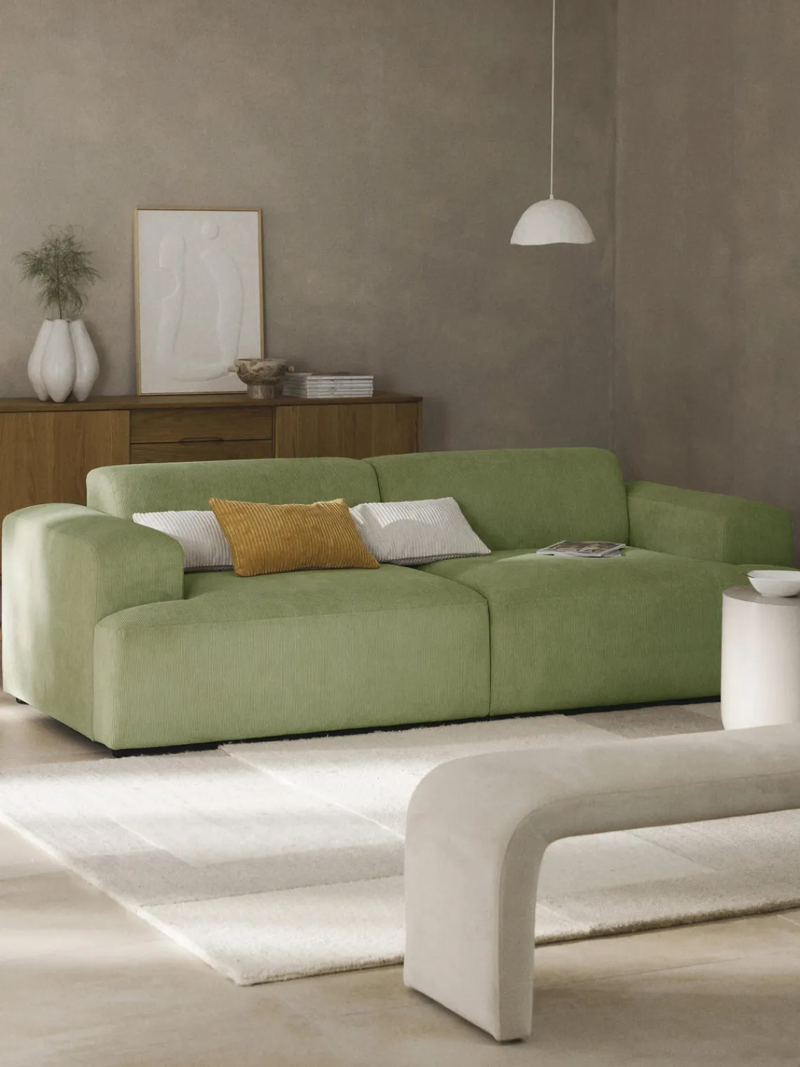 Sofás 3 Plazas|Sofás>Westwing Collection Sofá de pana Melva (3 plazas) Pana verde oliva