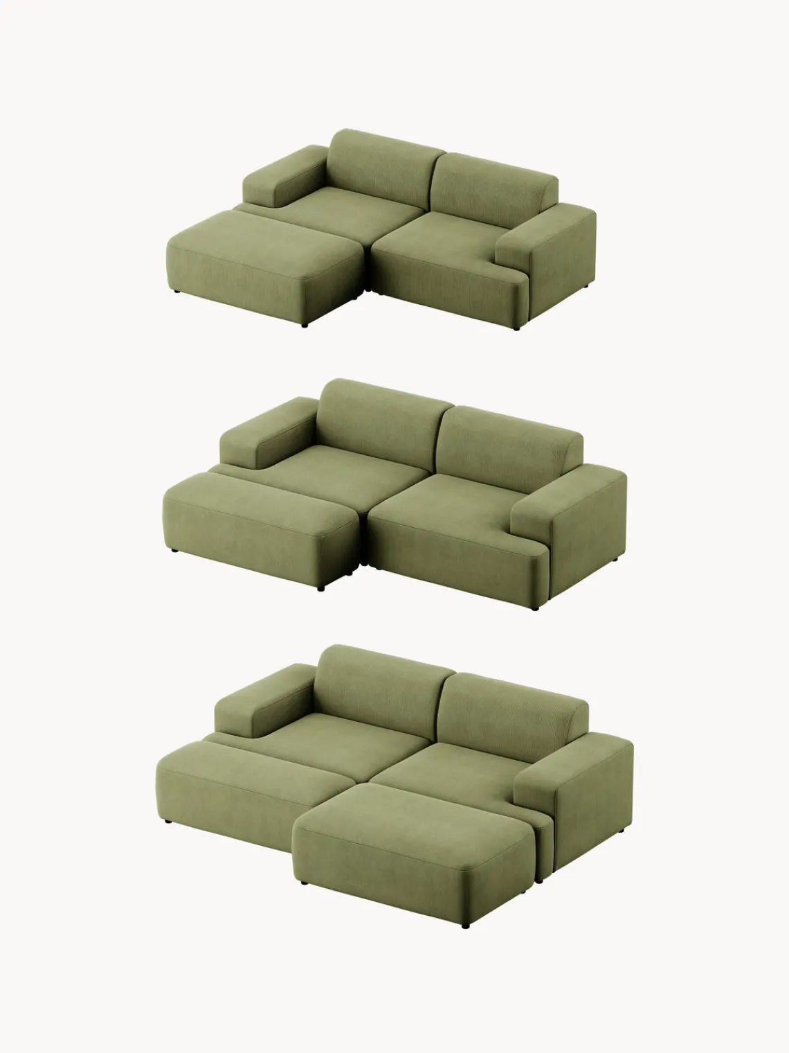 Sofás 3 Plazas|Sofás>Westwing Collection Sofá de pana Melva (3 plazas) Pana verde oliva