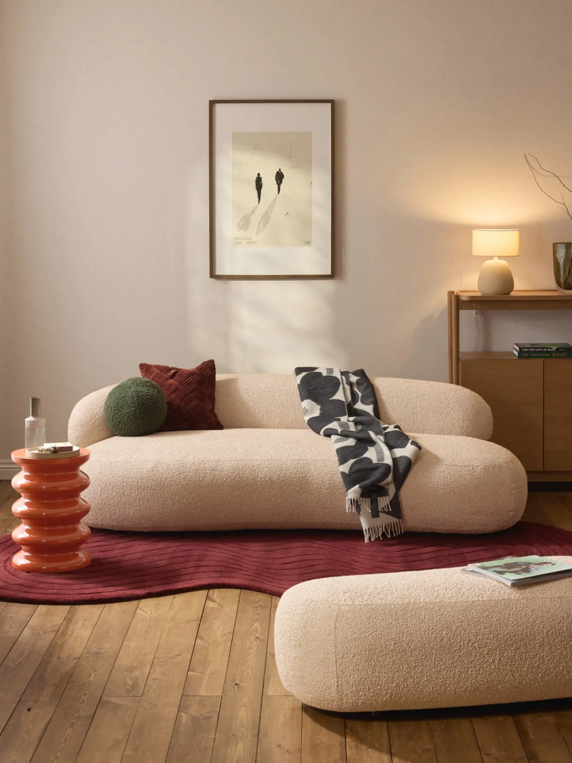 Sofás 3 Plazas|Sofás>Westwing Collection Sofá en tejido bouclé Alba (3 plazas) Bouclé melocotón