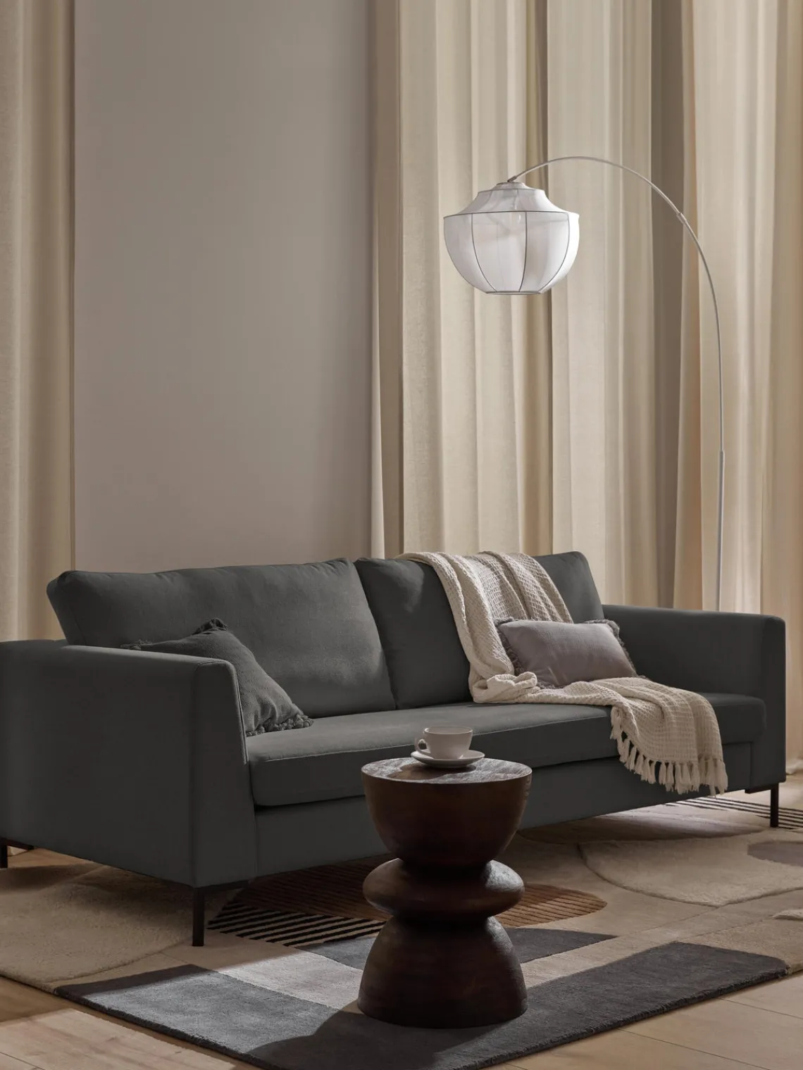 Sofás 3 Plazas|Sofás>Westwing Collection Sofá Luna (3 plazas) Tejido gris antracita