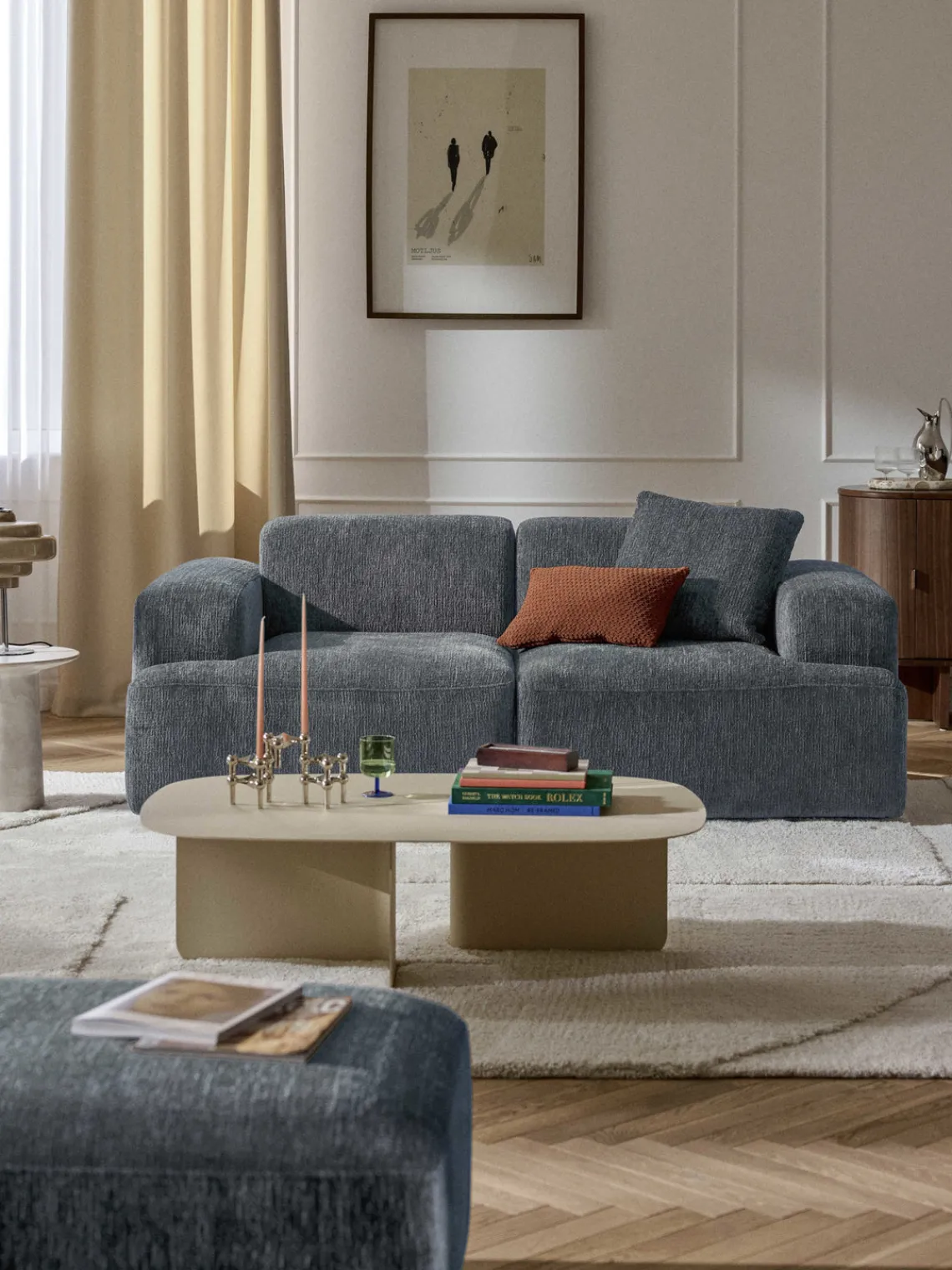 Sofás 2 Plazas|Sofás>Westwing Collection Sofá Melva (2 plazas) Chenilla gris azulado