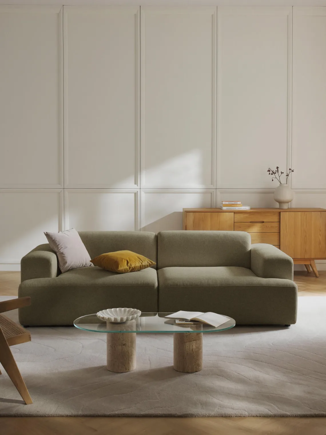 Sofás 3 Plazas|Sofás>Westwing Collection Sofá Melva (3 plazas) Tejido verde oliva