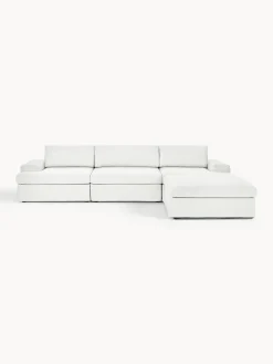 Sofás Rinconeras|Sofás>Westwing Collection Sofá modular con reposapiés izquierdo/derecho Russell (4 plazas), desenfundable Tejido blanco Off White jaspeado
