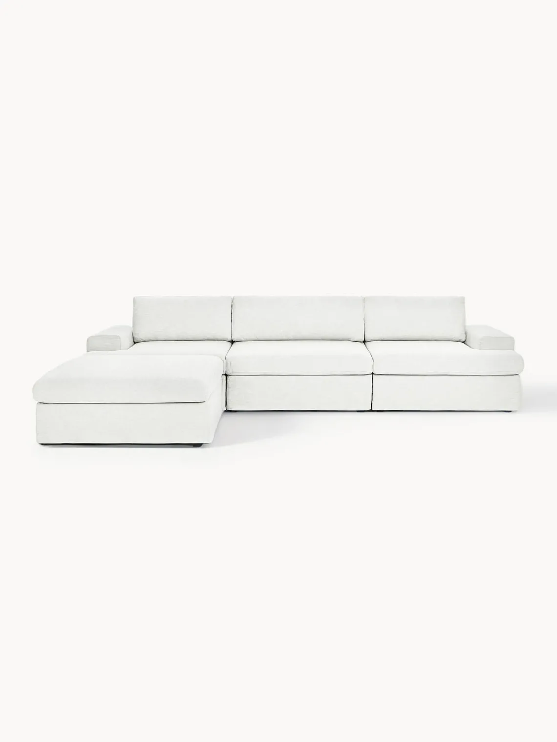 Sofás Rinconeras|Sofás>Westwing Collection Sofá modular con reposapiés izquierdo/derecho Russell (4 plazas), desenfundable Tejido blanco Off White jaspeado