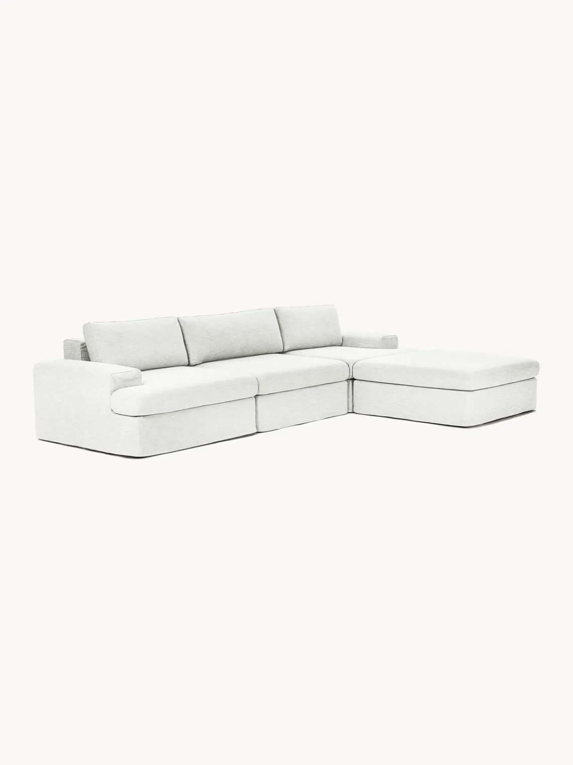 Sofás Rinconeras|Sofás>Westwing Collection Sofá modular con reposapiés izquierdo/derecho Russell (4 plazas), desenfundable Tejido blanco Off White jaspeado
