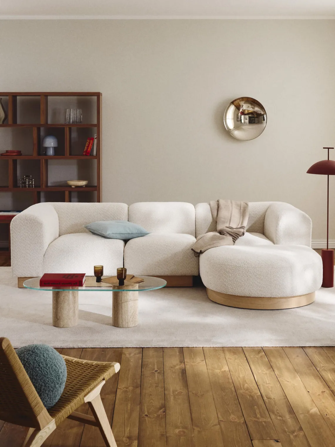 Sale Sofá modular con reposapiés de borreguillo bouclé Natalie (3 plazas) Sofás Rinconeras|Sofás