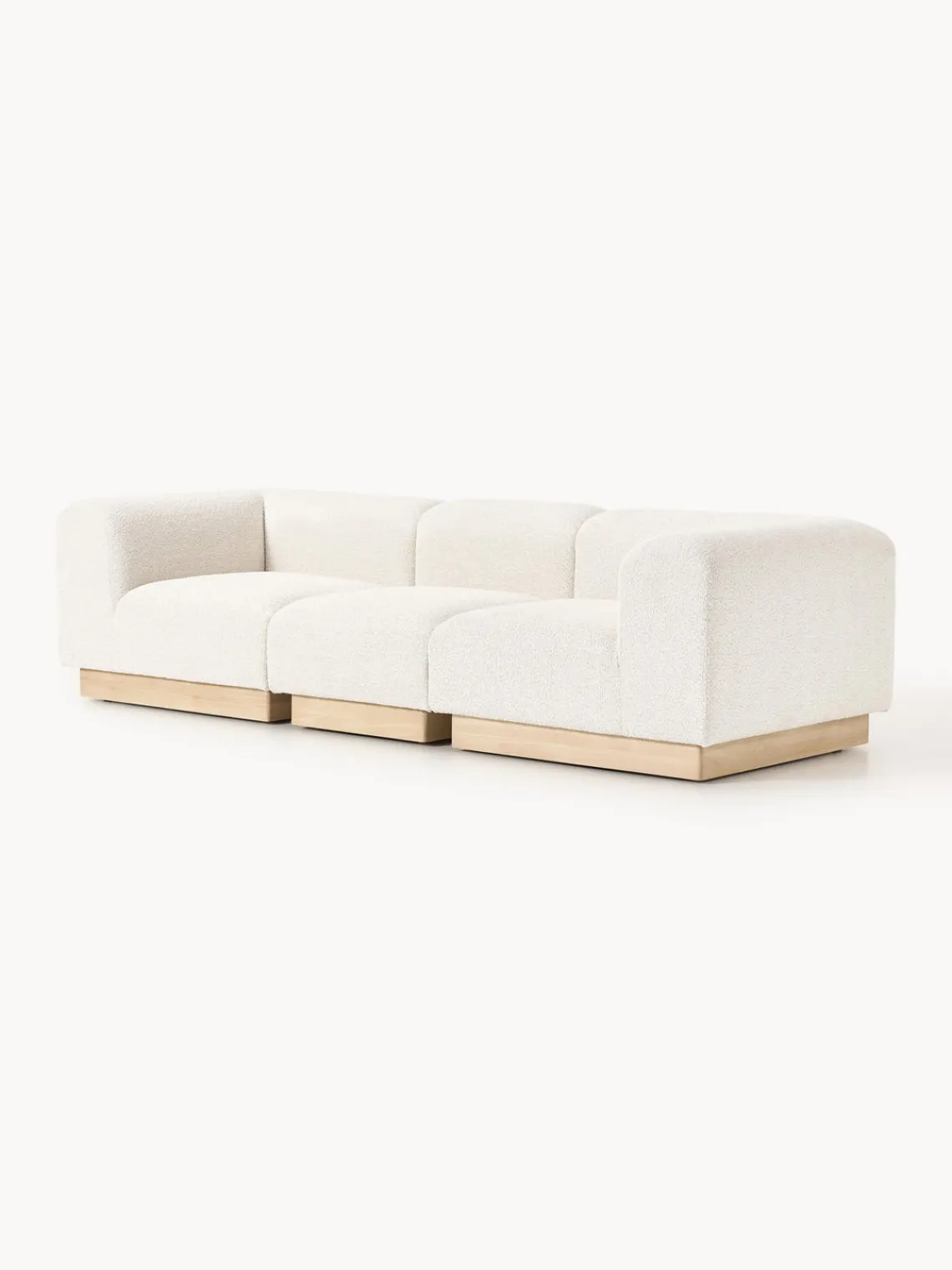 Sofás 3 Plazas|Sofás>Westwing Collection Sofá modular de borreguillo bouclé Natalie (3 plazas) Borreguillo bouclé blanco Off White, madera de haya clara