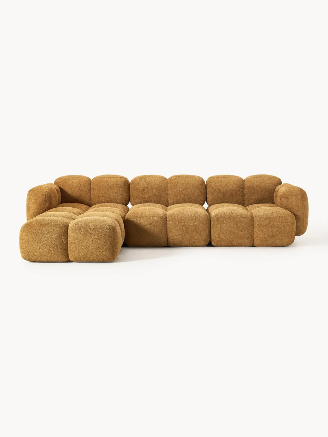 Sofás Rinconeras|Sofás>Westwing Collection Sofá modular de borreguillo bouclé con reposapiés izquierdo/derecho Tayla (4 plazas) Borreguillo bouclé ocre