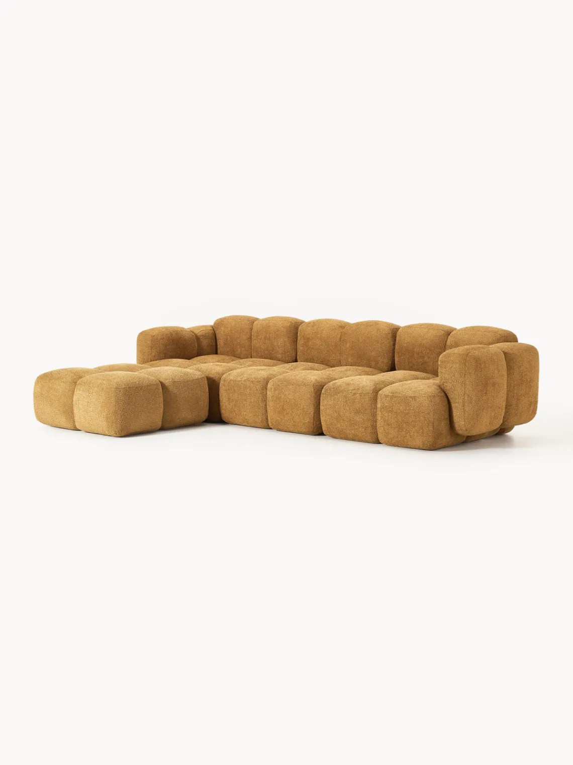 Sofás Rinconeras|Sofás>Westwing Collection Sofá modular de borreguillo bouclé con reposapiés izquierdo/derecho Tayla (4 plazas) Borreguillo bouclé ocre