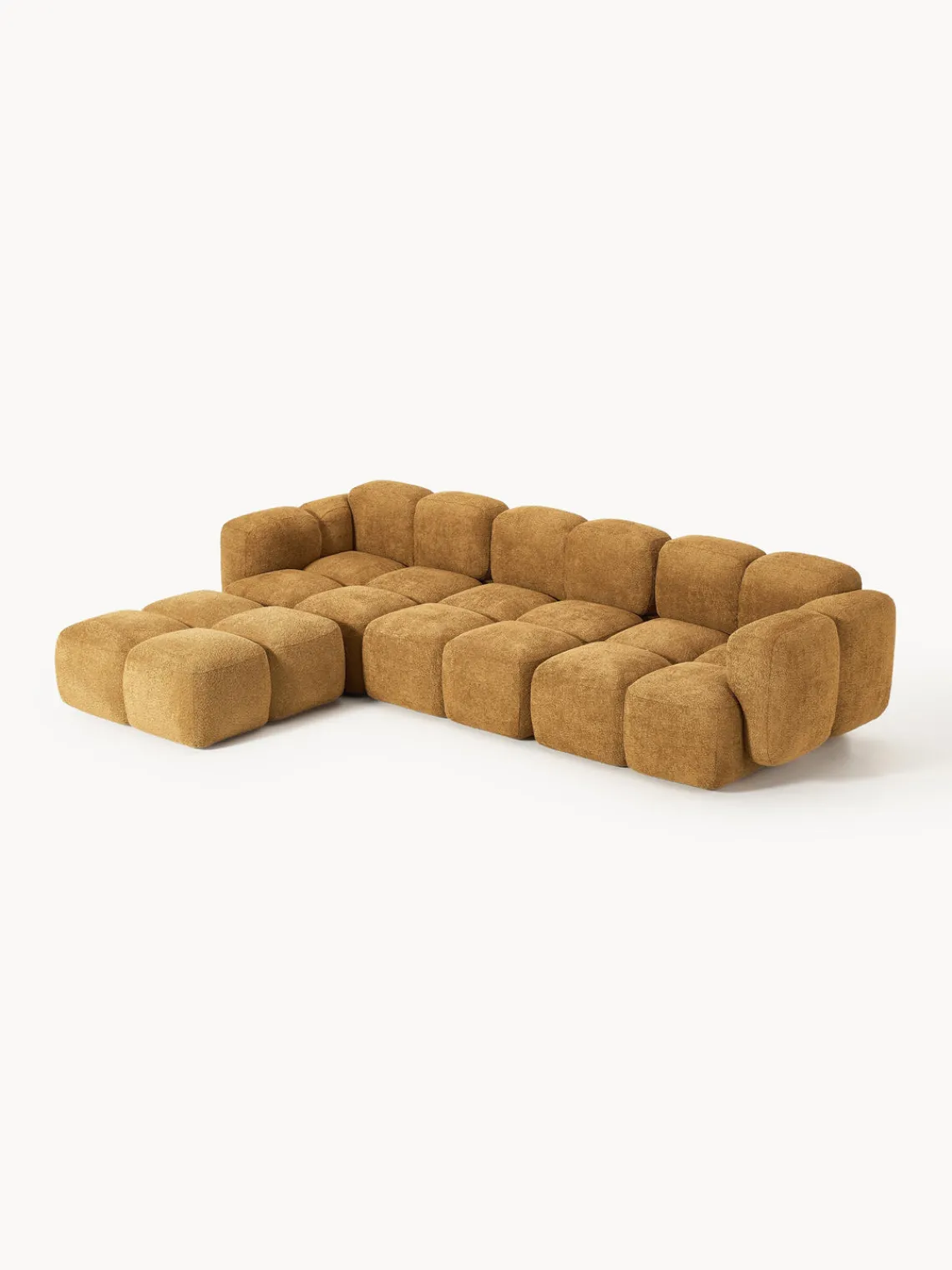 Sofás Rinconeras|Sofás>Westwing Collection Sofá modular de borreguillo bouclé con reposapiés izquierdo/derecho Tayla (4 plazas) Borreguillo bouclé ocre