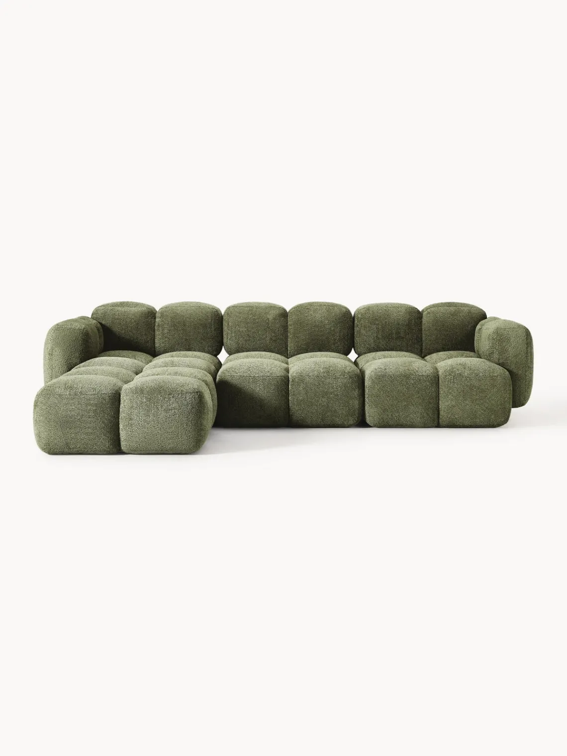 Sofás Rinconeras|Sofás>Westwing Collection Sofá modular de borreguillo bouclé con reposapiés Tayla (4 plazas) Borreguillo bouclé verde oscuro