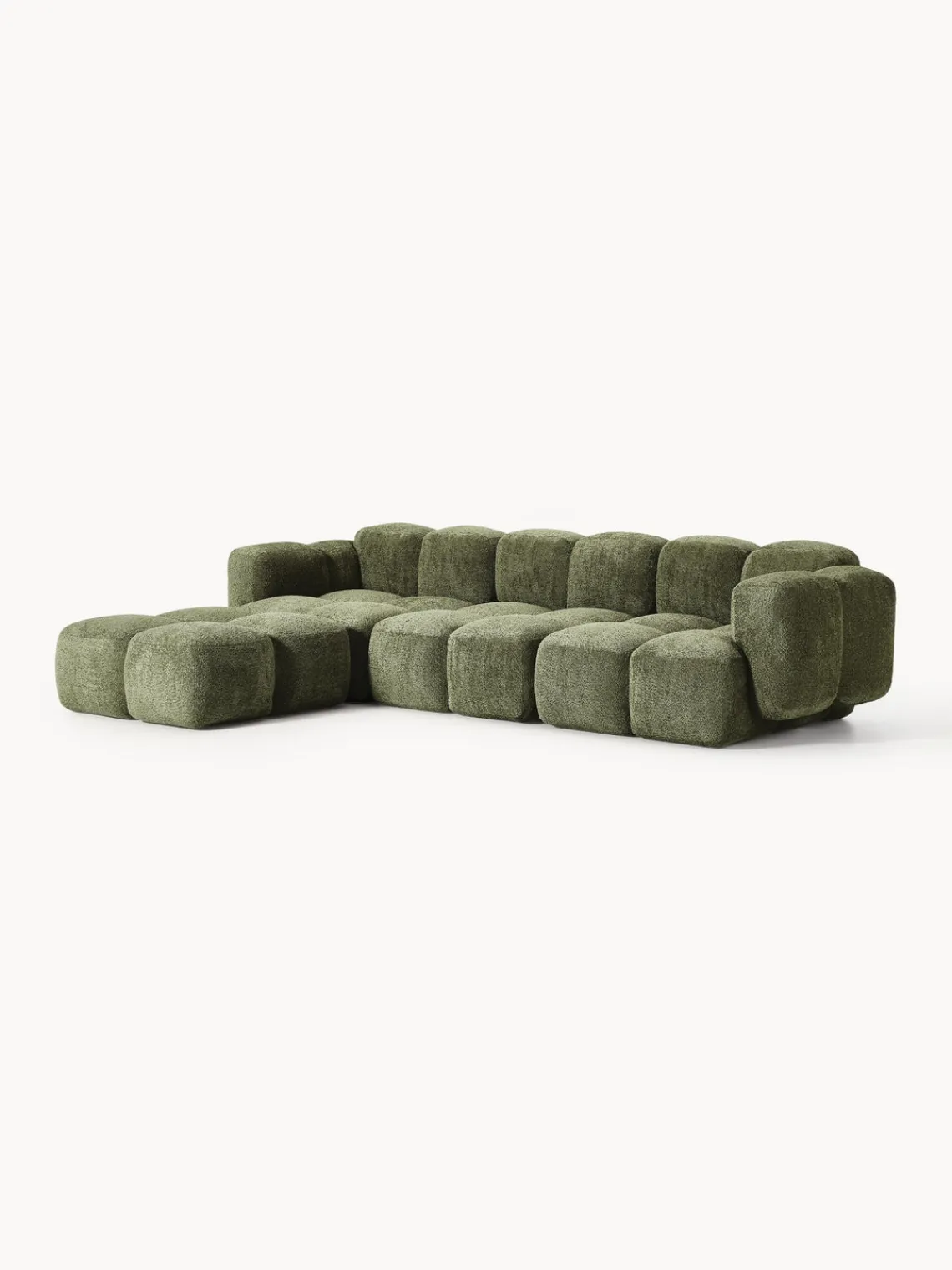 Sofás Rinconeras|Sofás>Westwing Collection Sofá modular de borreguillo bouclé con reposapiés Tayla (4 plazas) Borreguillo bouclé verde oscuro
