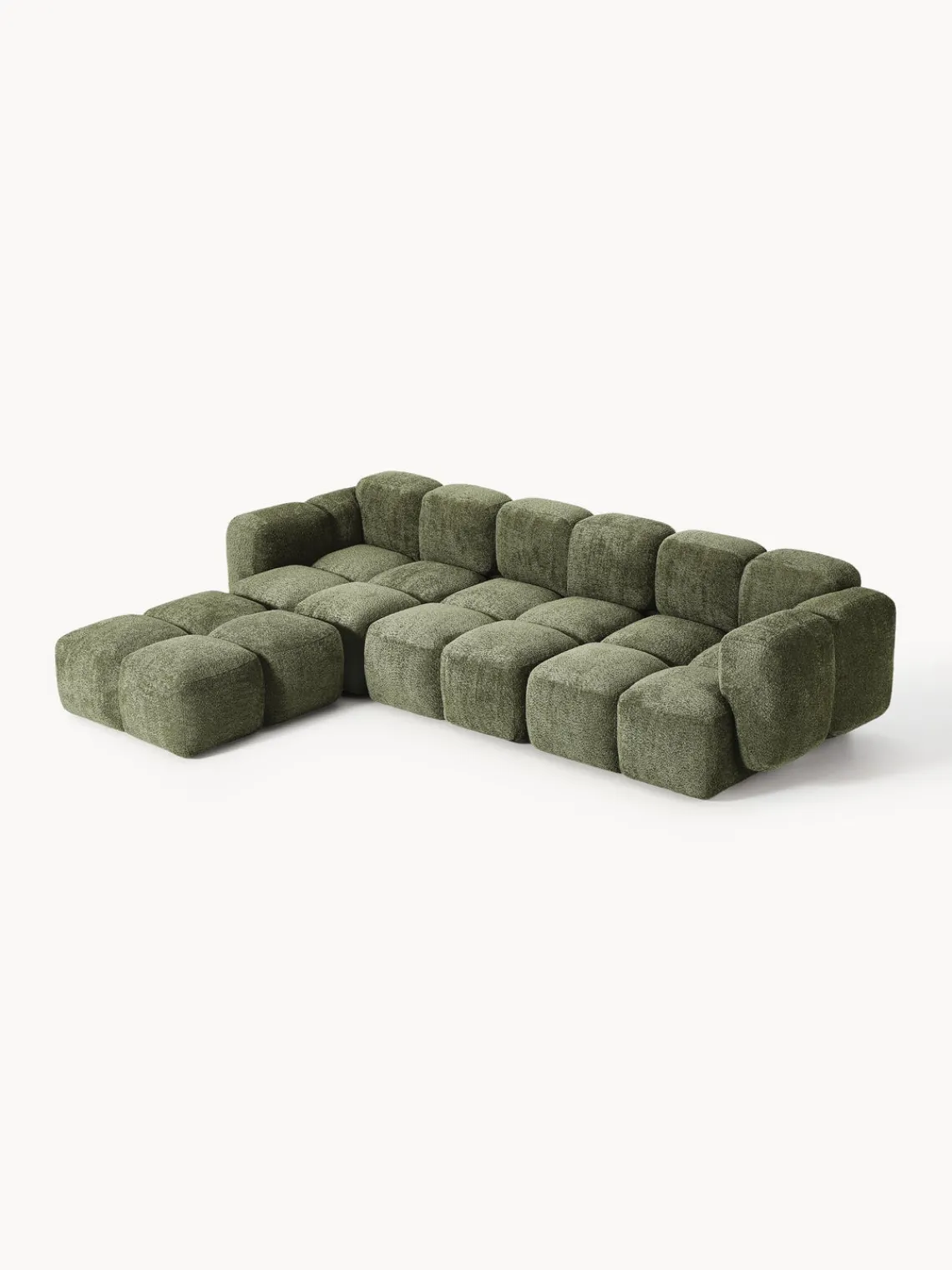 Sofás Rinconeras|Sofás>Westwing Collection Sofá modular de borreguillo bouclé con reposapiés Tayla (4 plazas) Borreguillo bouclé verde oscuro