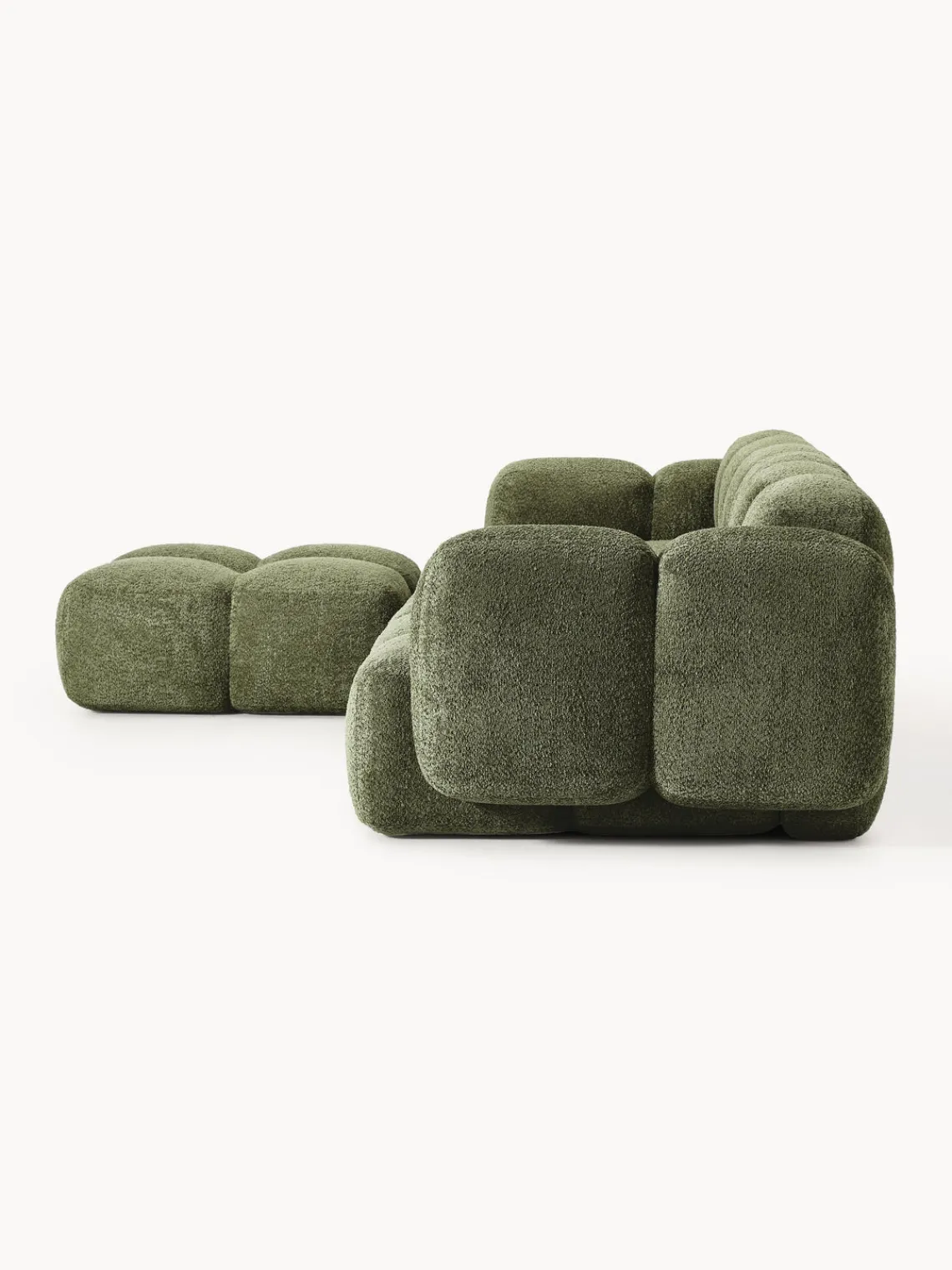 Sofás Rinconeras|Sofás>Westwing Collection Sofá modular de borreguillo bouclé con reposapiés Tayla (4 plazas) Borreguillo bouclé verde oscuro