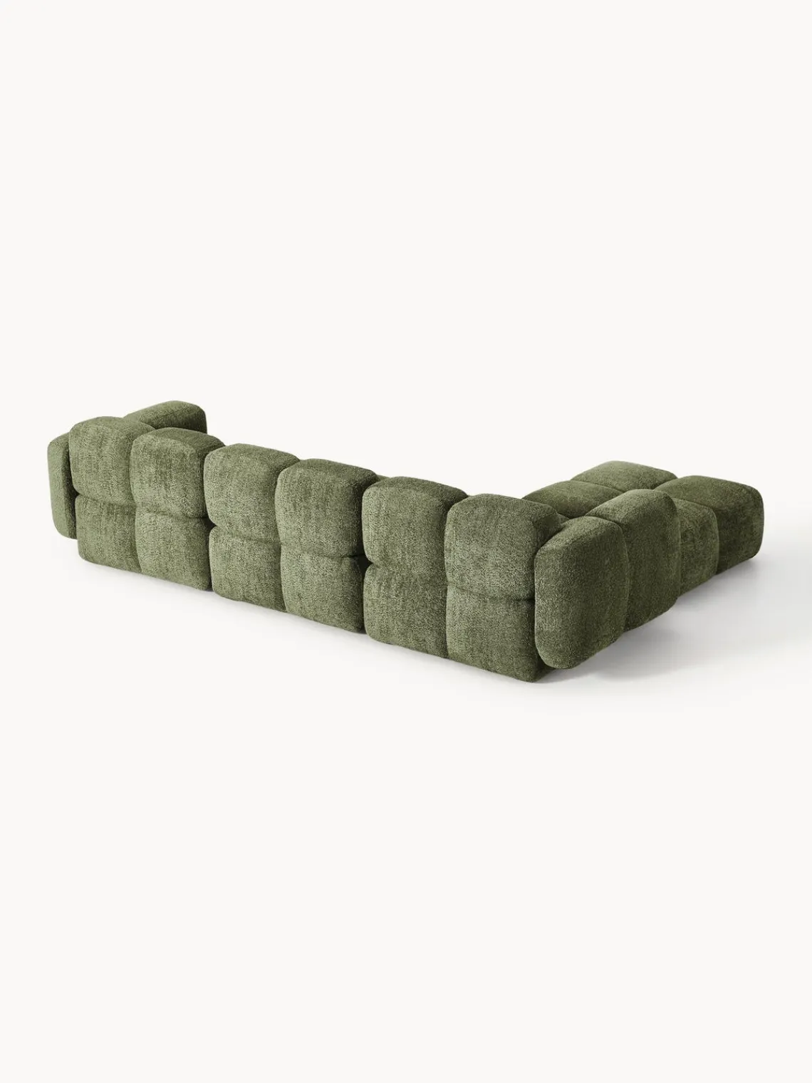 Sofás Rinconeras|Sofás>Westwing Collection Sofá modular de borreguillo bouclé con reposapiés Tayla (4 plazas) Borreguillo bouclé verde oscuro